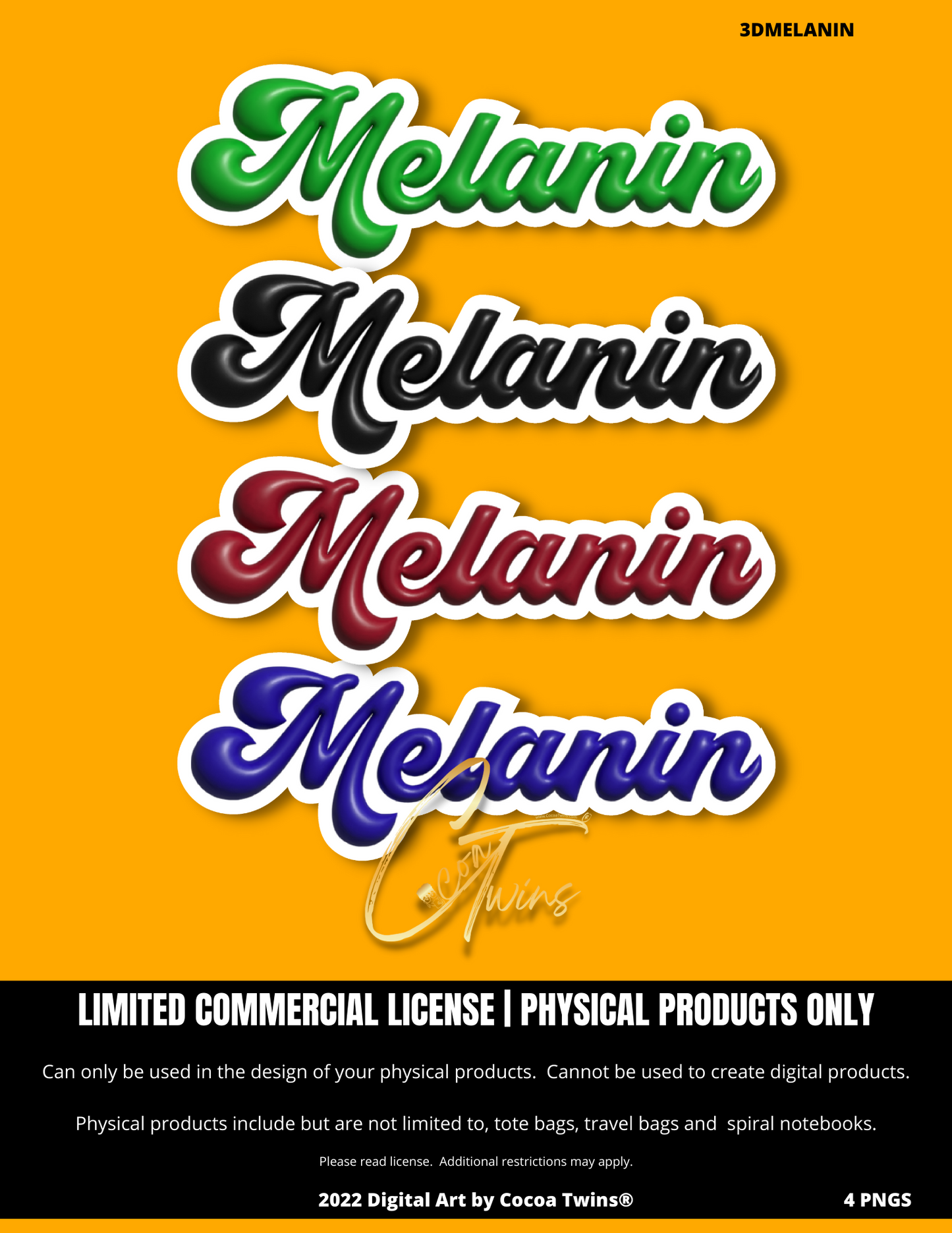 3D MELANIN WORD ART | Includes Limited Commercial License | Digital Downloads