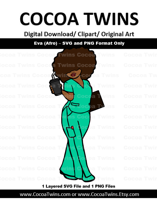 Digital Download  - Eva with Afro - SVG Layered File and PNG File Format