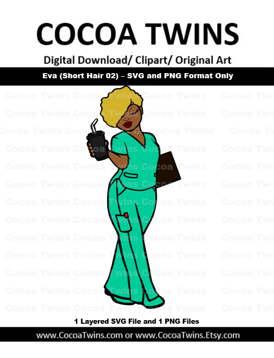 Digital Download  -  Nurse Eva (Short Hair 02) - SVG Layered File and PNG File Format