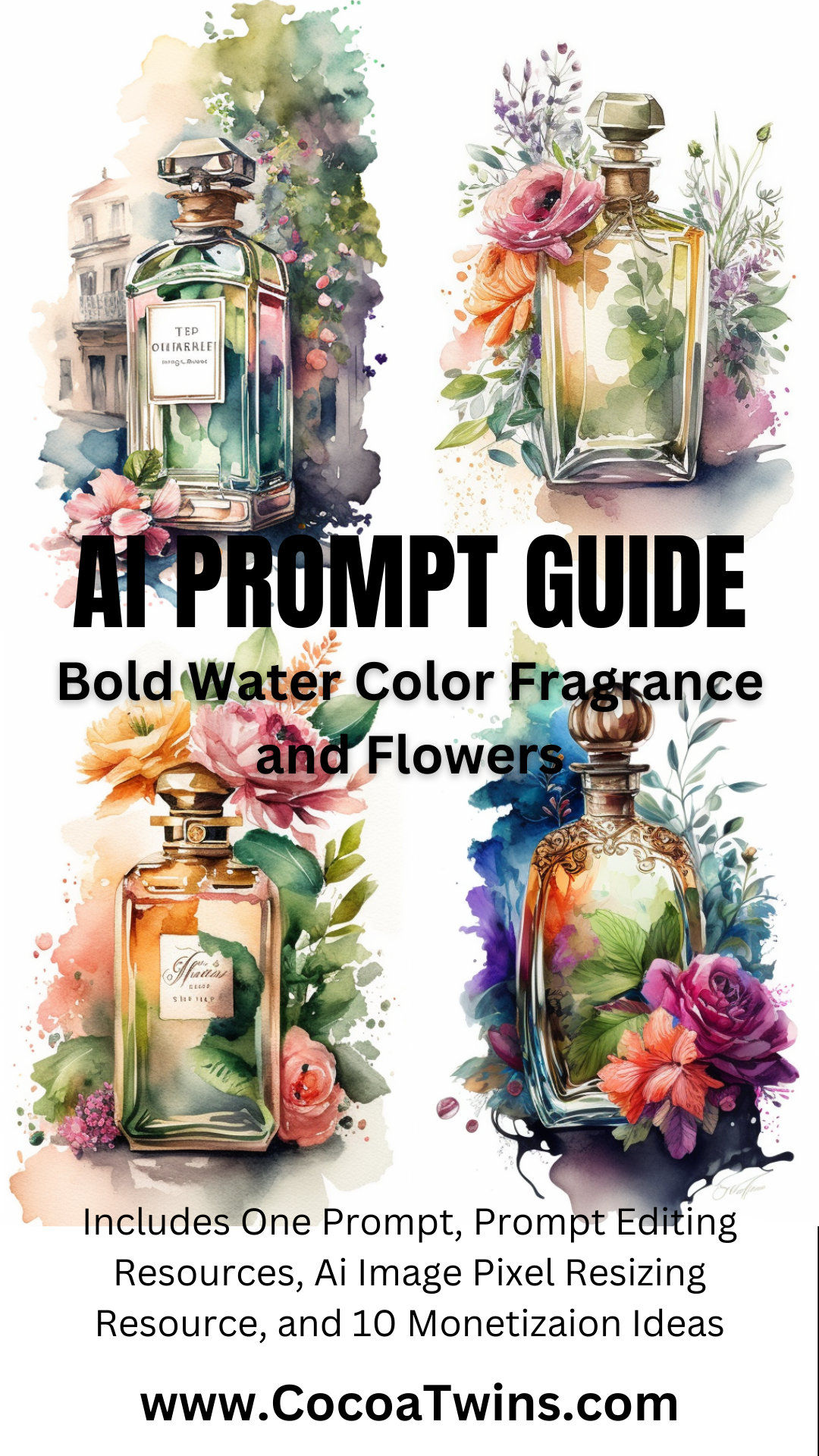 Single Prompt MidJourney Guide -  Bold Water Color Fragrance and Flowers