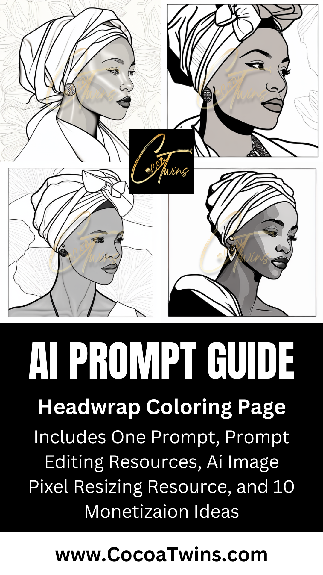 Single MidJourney Prompt Guide -  Headwrap Coloring Page