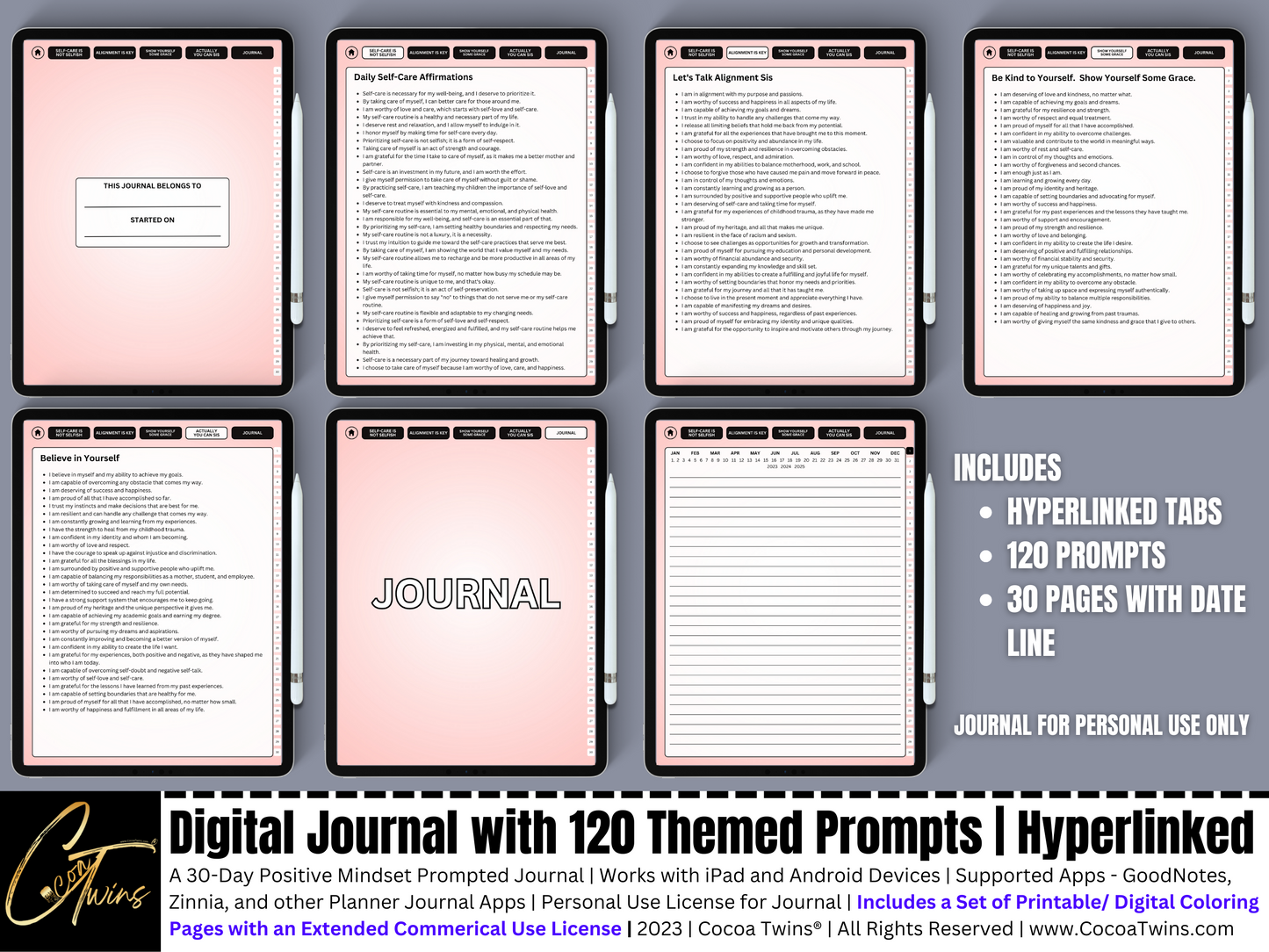 Mindset Matters - Grace | A Hyperlinked Digital Journal with 120 Themed Prompts