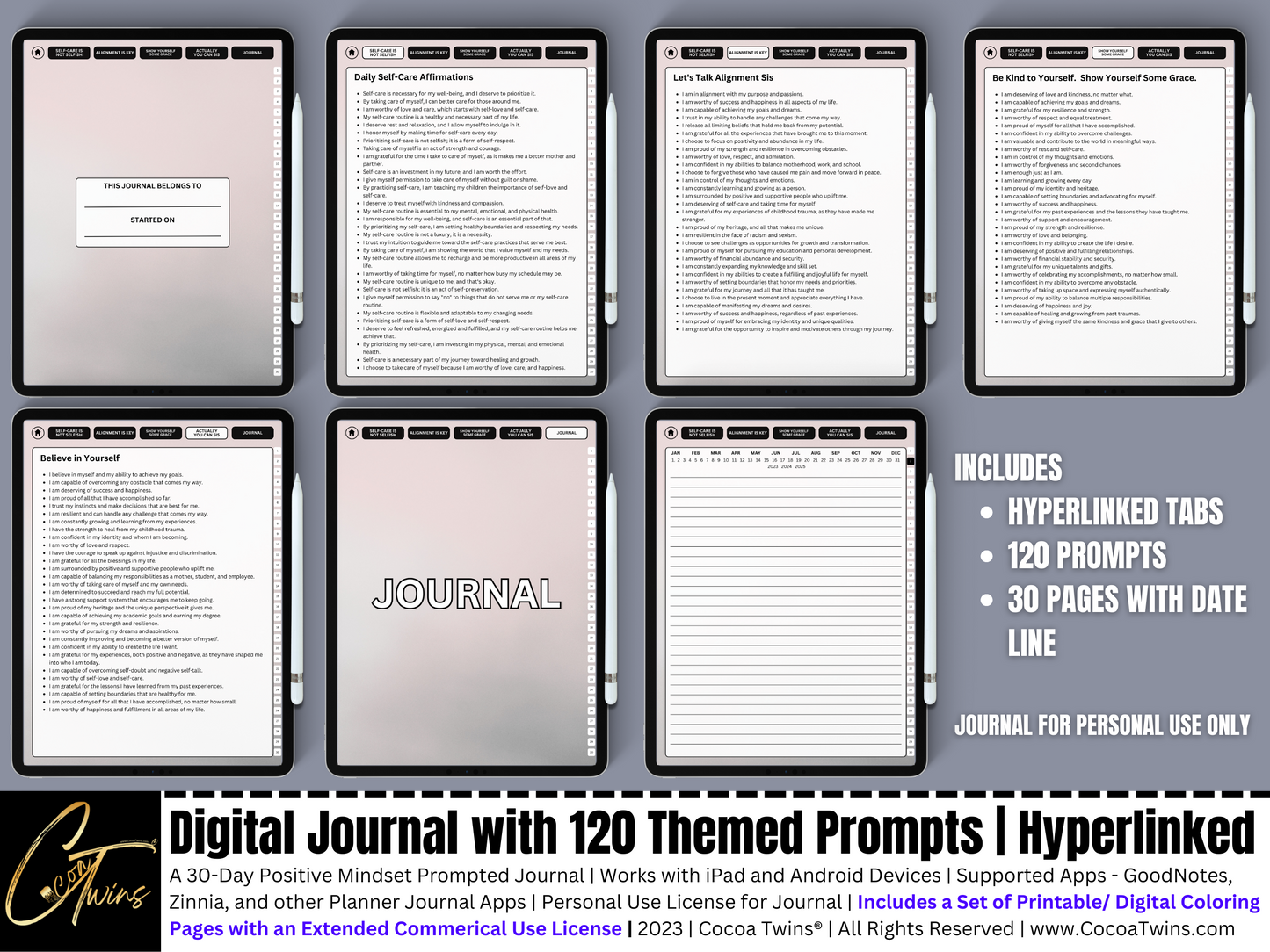 Mindset Matters - Believe In Yourself | A Hyperlinked Digital Journal with 120 Themed Prompts