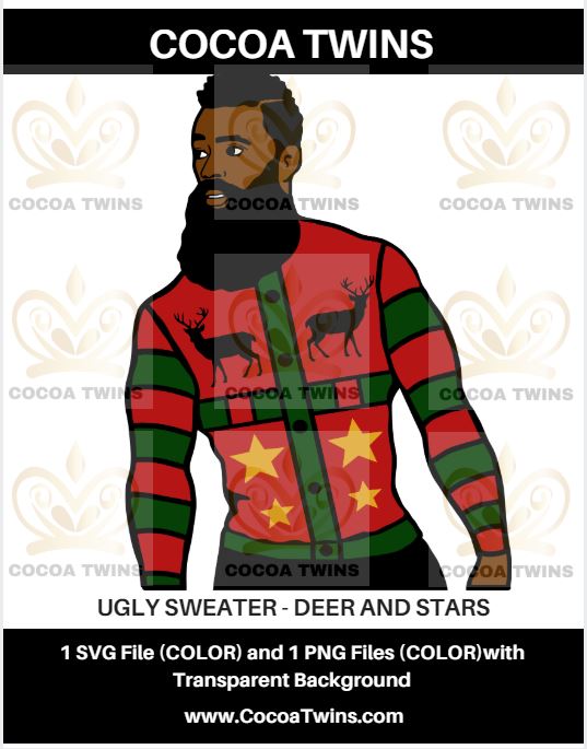 Digital Download  -  Ugly Sweater - Deer and Stars - SVG Layered File and PNG File Format - Cocoa Twins