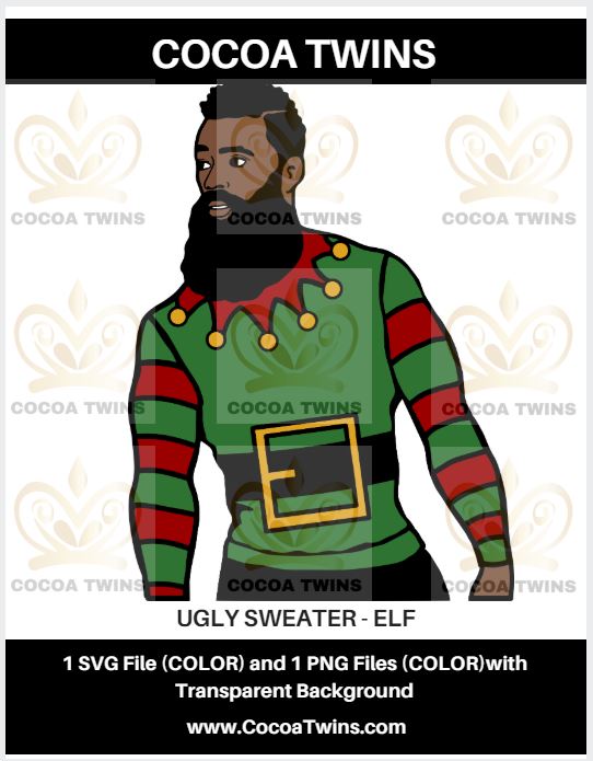 Digital Download  -  Ugly Sweater - Elf - SVG Layered File and PNG File Format - Cocoa Twins