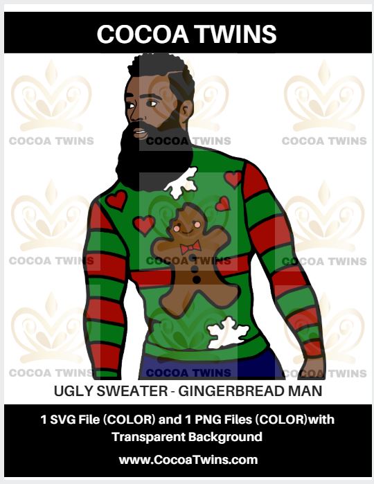 Digital Download  -  Ugly Sweater - Gingerbread Man - SVG Layered File and PNG File Format - Cocoa Twins